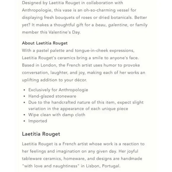 Laetitia Rouget Love Vase Anthropologie AnthroHome - Picture 4 of 13